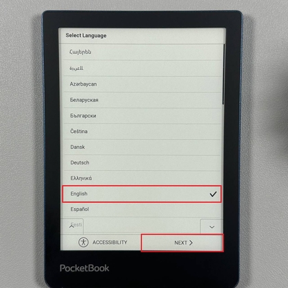 Taalselectiescherm op PocketBook 634