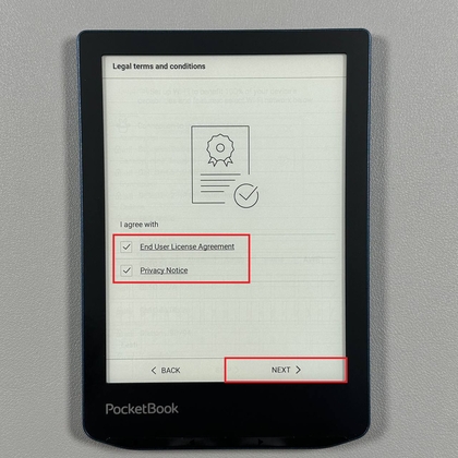 Scherm met algemene voorwaarden op PocketBook 634 Verse Pro