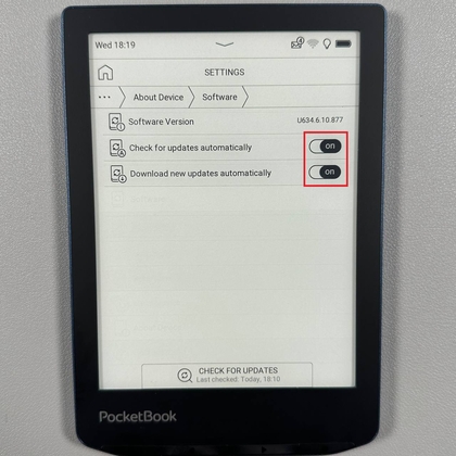 Automatische updates inschakelen op PocketBook 634 Verse Pro