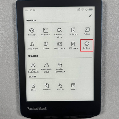Instellingenmenu openen op PocketBook 634 Verse Pro