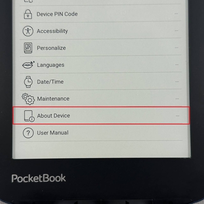 Gedeelte Over het apparaat op PocketBook 634 Verse Pro