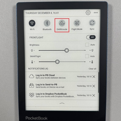 Pictogram voor donkere modus in PocketBook 634 Verse Pro-menu