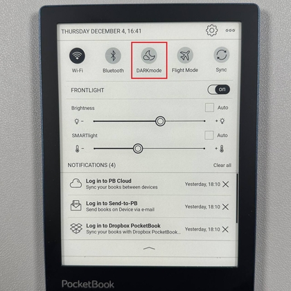 PocketBook 634 Verse Pro met uitgeschakelde donkere modus
