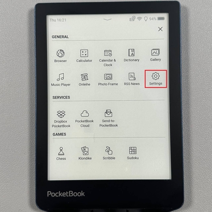 Instellingenpictogram op PocketBook 634 Verse Pro