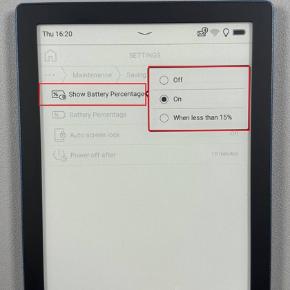 Opties voor de instelling Batterijpercentage weergeven