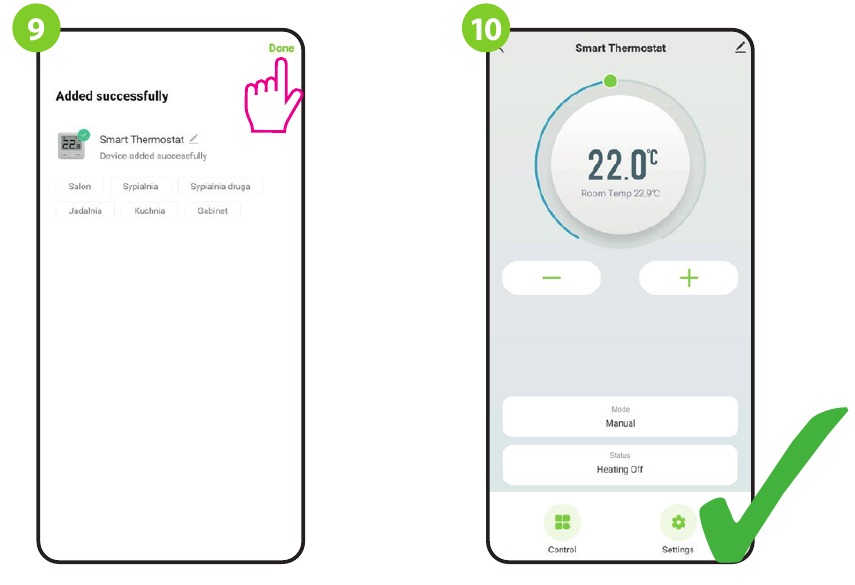 PODŁĄCZ TERMOSTAT DO WI-FI - Kroki 9,10