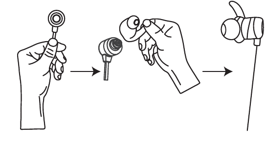 Posizionare il nuovo gommino sull'auricolare e premere insieme fino a quando non sono uniti.