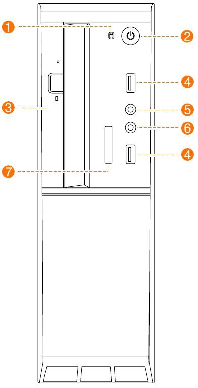 Widok z przodu komputera - Porty i elementy sterujące