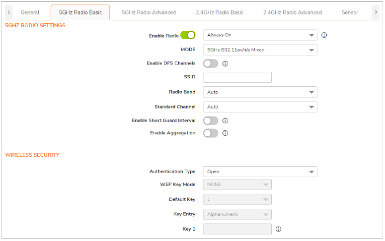 Configuraci&oacute;n del perfil de aprovisionamiento de SonicWave - Ajustes b&aacute;sicos de la radio