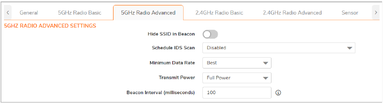 Configuraci&oacute;n del perfil de aprovisionamiento de SonicWave - Ajustes avanzados de la radio