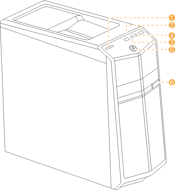 Mwonekano wa mbele/juu wa kompyuta