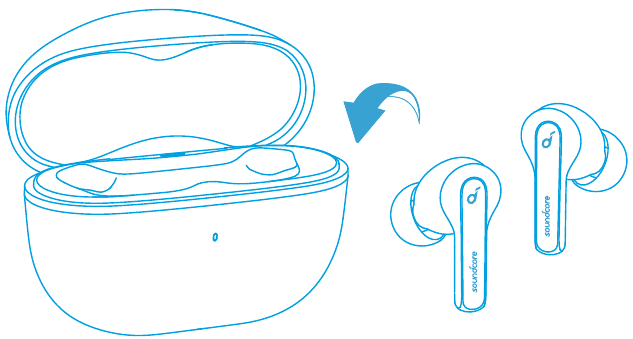 Reinicio - Paso 1 - Coloque los auriculares en el estuche