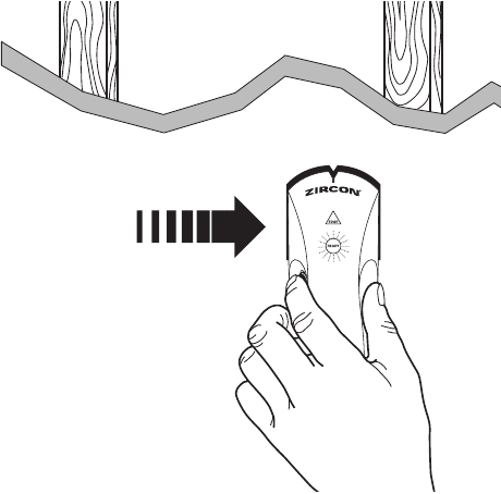 FINDING A STUD - Slide the unit across the surface
