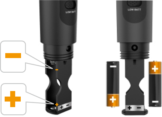 Vložte 2 baterie AA do mikrofonu
