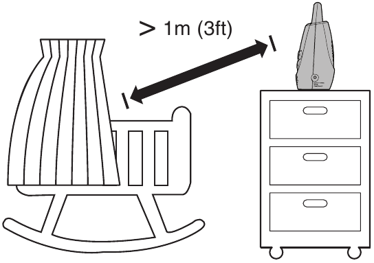 Coloque la unidad para beb&eacute;s a m&aacute;s de 1 metro de su beb&eacute;.