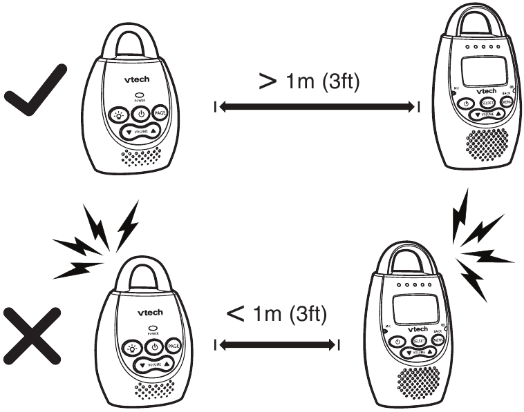 Coloque la unidad para padres a m&aacute;s de 1 metro de la unidad para beb&eacute;s.