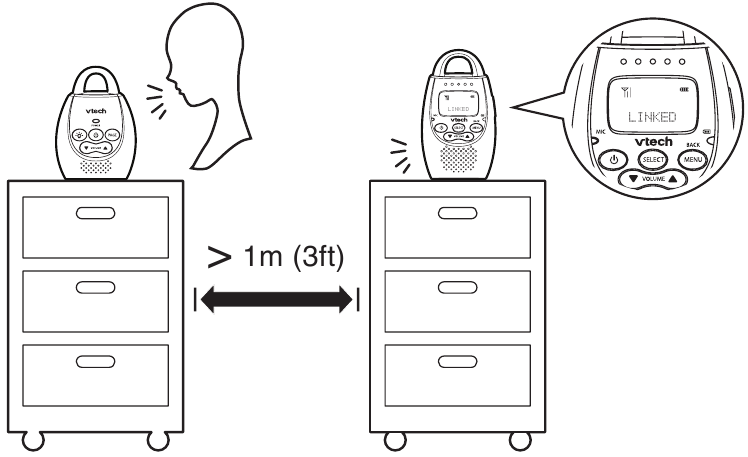 La unidad para padres est&aacute; a m&aacute;s de 1 metro de la unidad para beb&eacute;s.