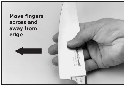 Burr can be detected by sliding fingers across and away from the edge.