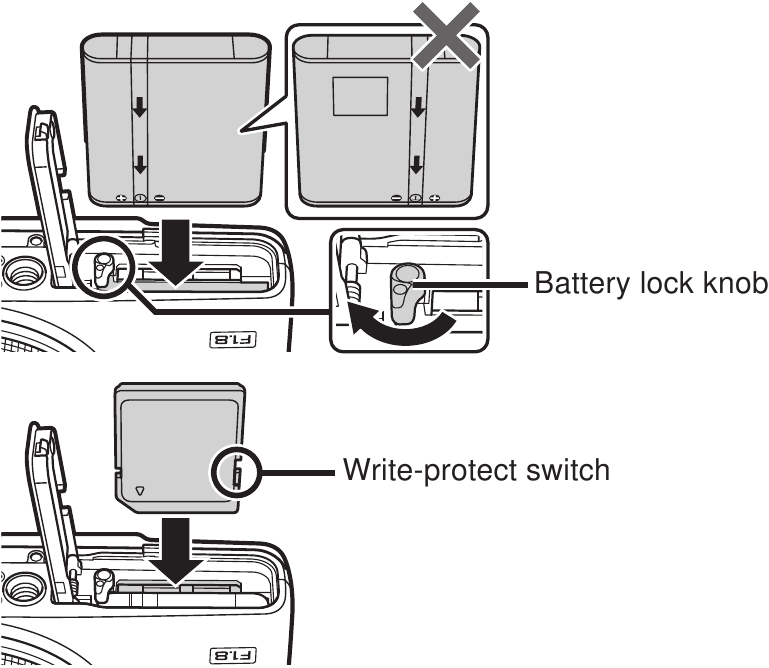 Insertion de la batterie et de la carte m&eacute;moire - &Eacute;tape 2