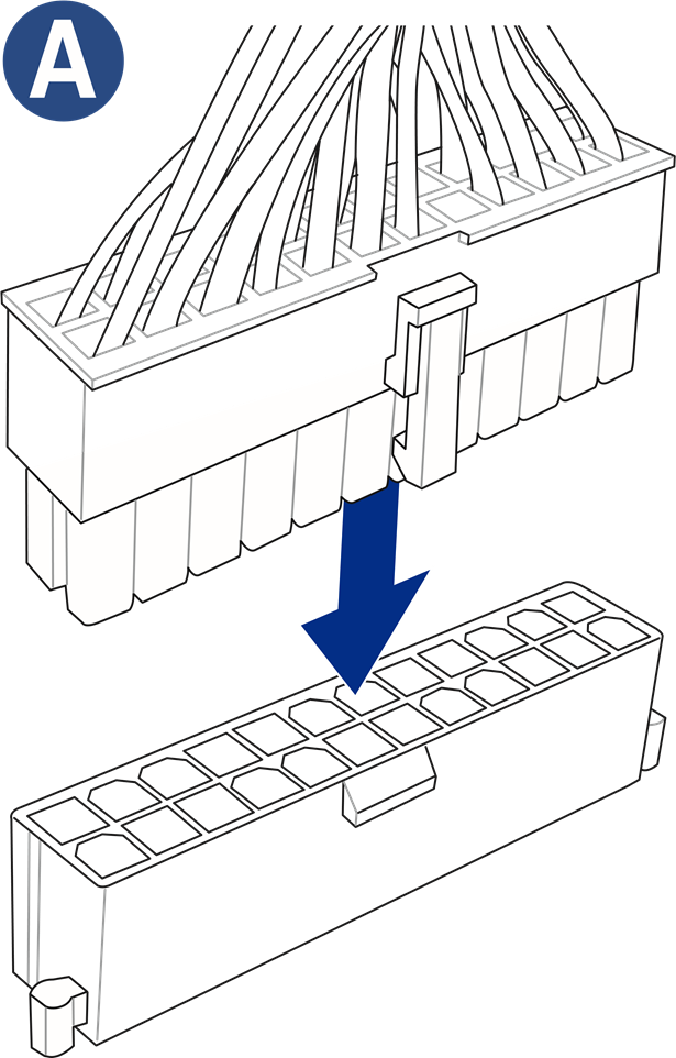 Namestite napajalne priključke ATX - Korak A