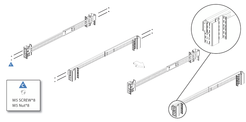 Za namestitev v standardno 19-palčno omaro - 2. korak