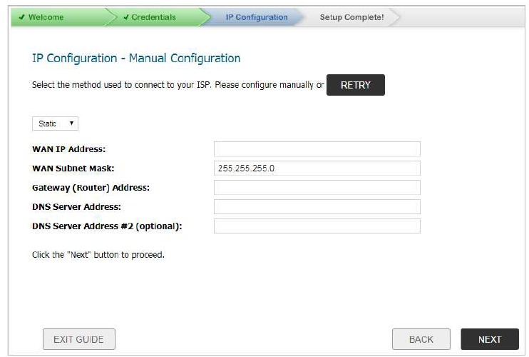 Za uporabo čarovnika za nastavitev - 2. korak
