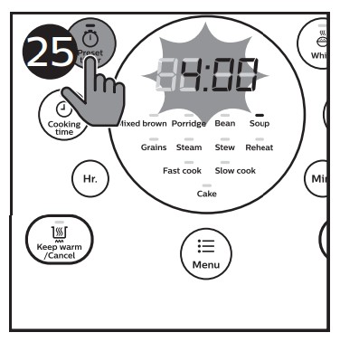 Kechiktirilgan pishirish uchun oldindan o'rnatilgan vaqt - 1-qadam