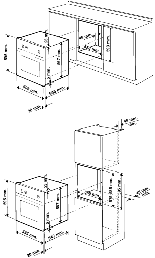 Installation of Built-in Ovens - Dimensions