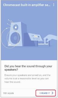 Schermata di verifica del suono nell'app Google Home