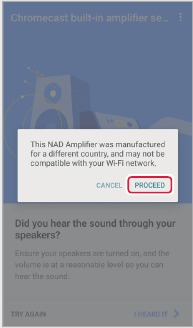 Schermata di messaggio pop-up nell'app Google Home
