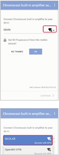 Schermata di selezione della rete Wi-Fi nell'app Google Home