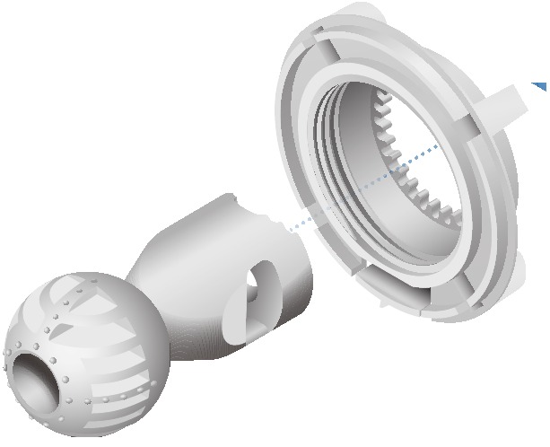 Montare pe st&acirc;lp - Pasul 1 - Introduceți suportul cu articulație sferică