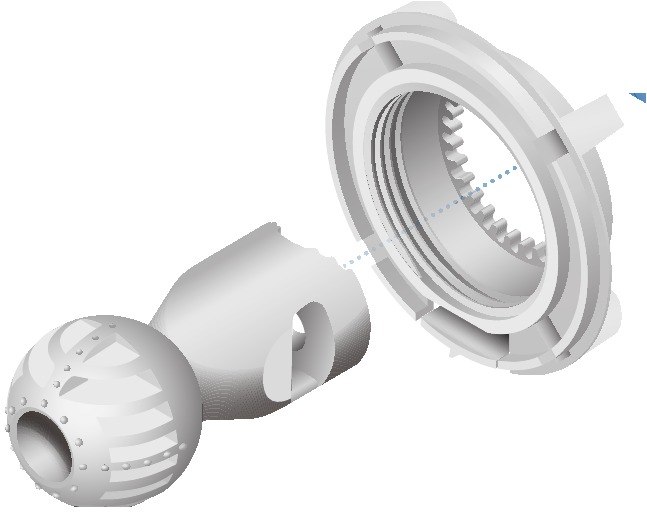 Montare pe perete - Pasul 1 - Introduceți suportul cu articulație sferică