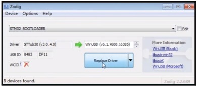 Aktualizace firmwaru ř&iacute;dic&iacute;ho syst&eacute;mu letu - Použit&iacute; Zadig