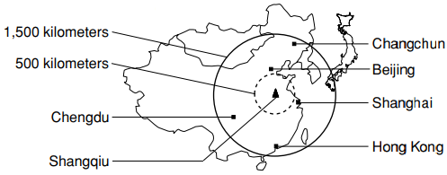 Portate di ricezione approssimative - Cina