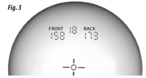 GPS-display med gyldige GPS-informationer, nuv&aelig;rende hulnummer og afstande til for- og bagside af hullet