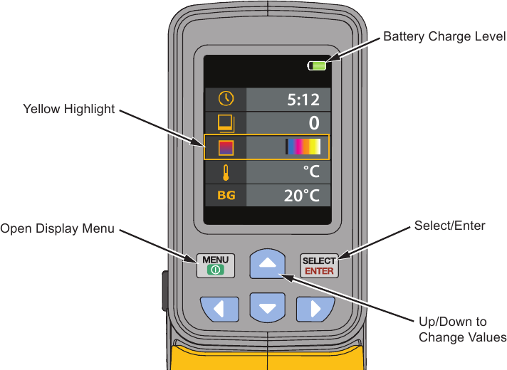 Navigation dans le menu et ic&ocirc;ne de batterie