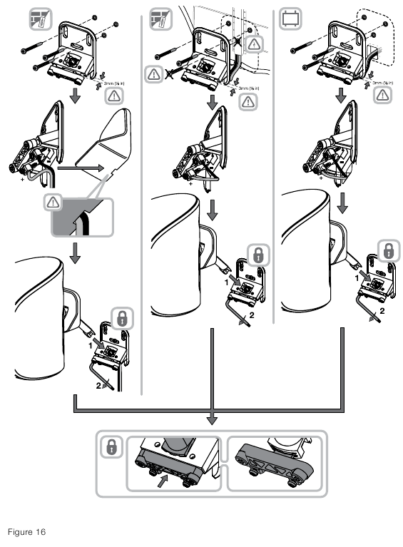 Montering og tilslutning ved hj&aelig;lp af v&aelig;gbeslaget