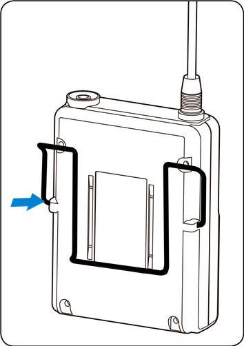 Nadajnik Body-pack: Dołączanie akcesori&oacute;w - Krok 1