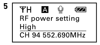 Nadajnik Body-pack - Wybierz poziom mocy RF