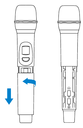 Zainstaluj baterie w mikrofonie ręcznym