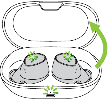 СЪСТОЯНИЕ НА LED БАТЕРИЯТА ПРИ ОТВАРЯНЕ НА КУТИЯТА ЗА ЗАРЕЖДАНЕ