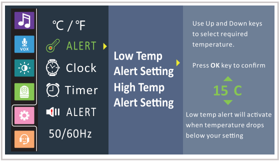 Ajuste de Alerta de Temperatura