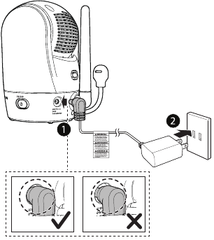 Priključitev napajalnika na enoto kamere