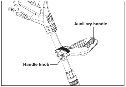 Ajuste del mango auxiliar - Paso 1 - Afloje el mango auxiliar