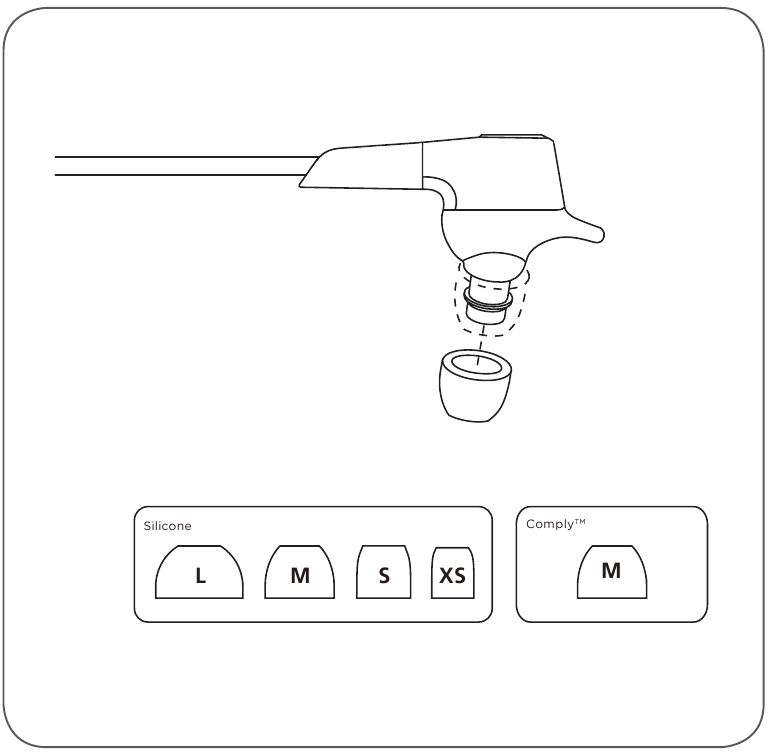 Uso de aletas para orejas medianas y puntas de silicona medianas
