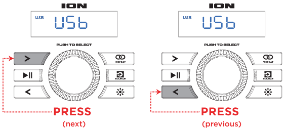 Funcionamiento en modo USB - Cambio de pista