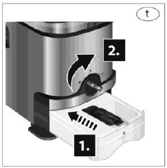 Oliebeholder sikret med kontrolknap i LOCK position.