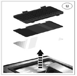 L&aring;gets filterd&aelig;ksel &aring;bent med sorte og hvide filtre.