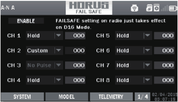 Horus transmitterida failsafe ni o'rnatish